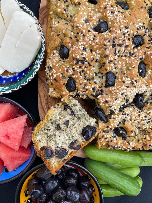 Olive Bread with Halloumi