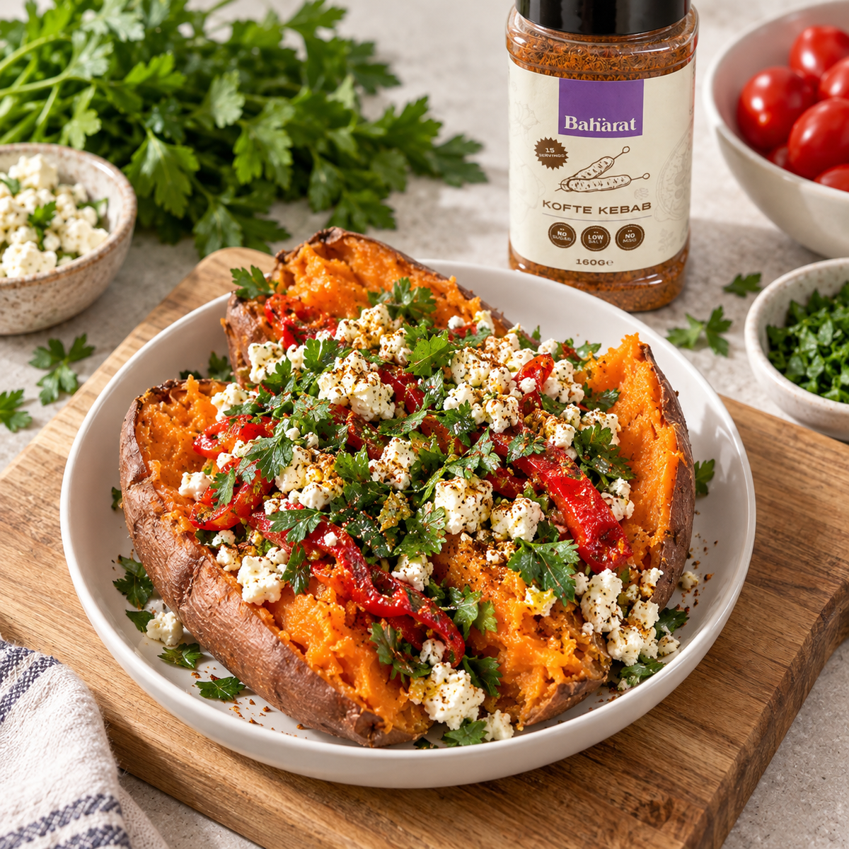 Slow Cooker Sweet Potatoes with Herby Feta Crumble
