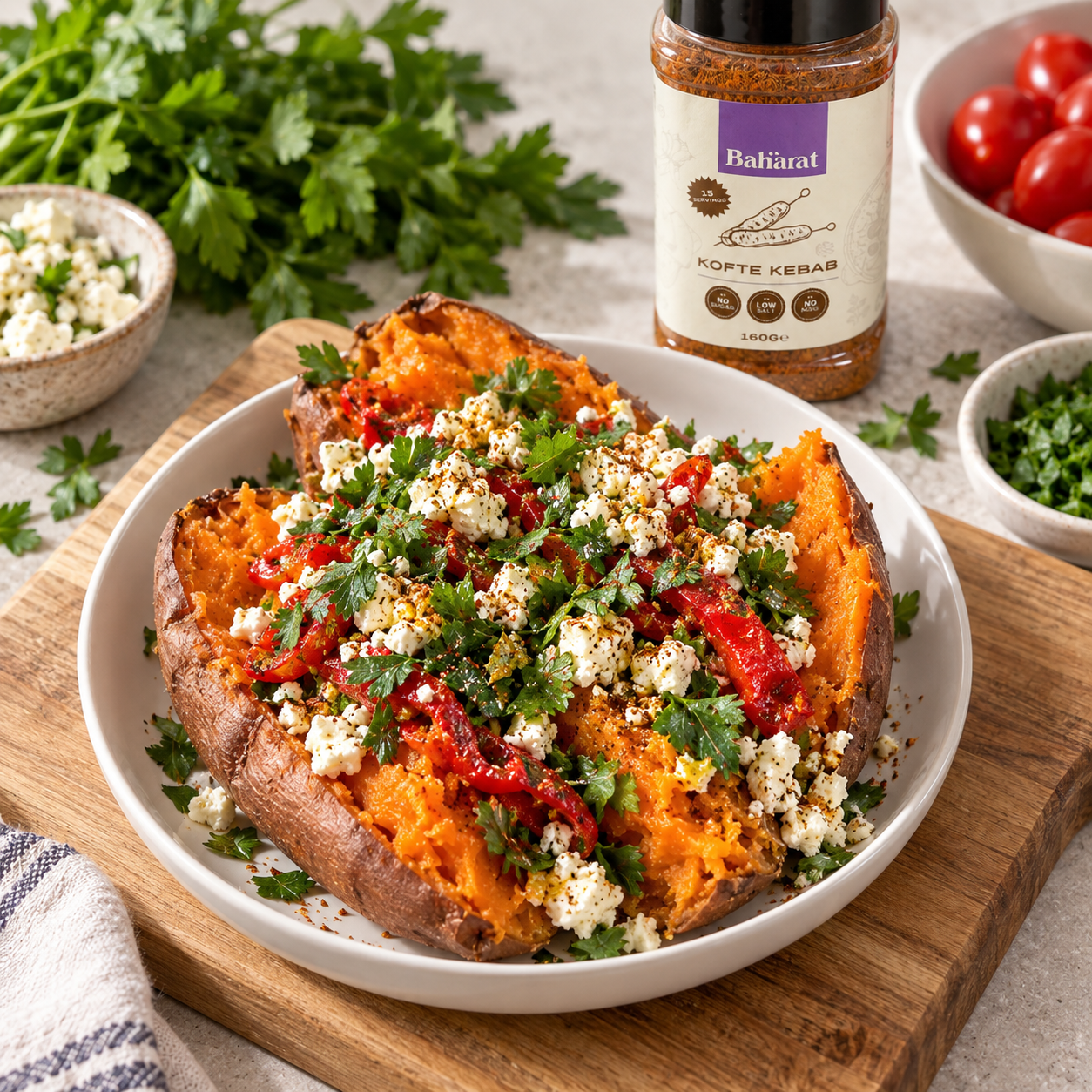 Slow Cooker Sweet Potatoes with Herby Feta Crumble